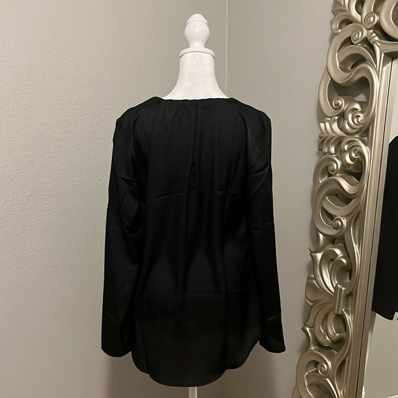 H by Halston Black Satin Feel Split Neck Pullover Shirt Size Small - Picture 2 of 8